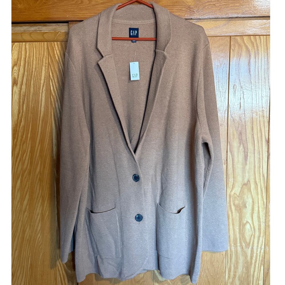 NWT Gap Women's Knit Sweater Blazer Soft Camel XL